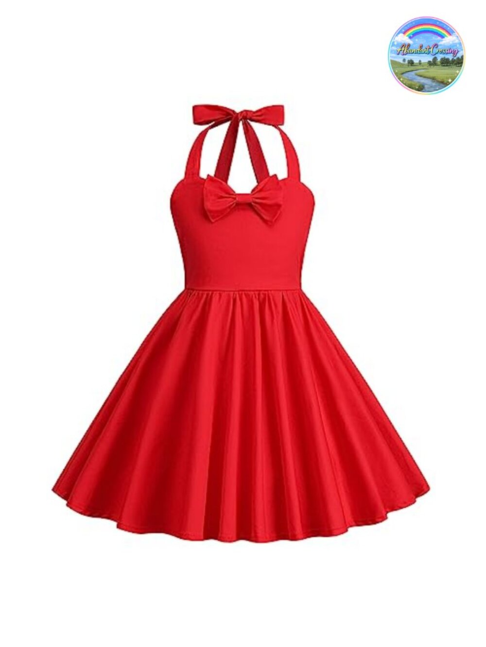 Girls Vintage 1950s Halter Swing Dress Sleeveless A-Line Party Birthday